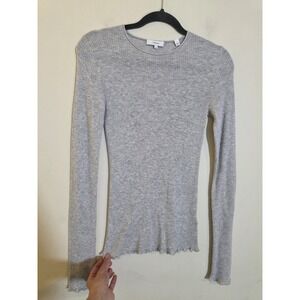 VINCE Size Medium Gry Ribbed Long Sleeve Lettuce Edge Top Heather Cashmere Blend